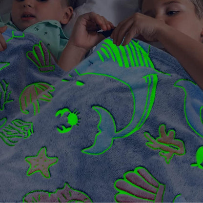 Glow in The Dark Throw Blanket Marine Life Luminous Blanket for Napping Sleeping