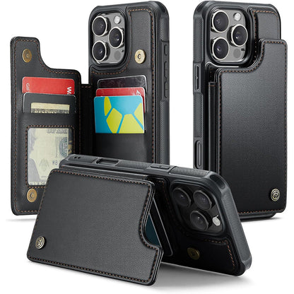 For iPhone 16 Series RFID Blocking Wallet Case with Card Holder Shockproof Phone Cover for Women Men Black