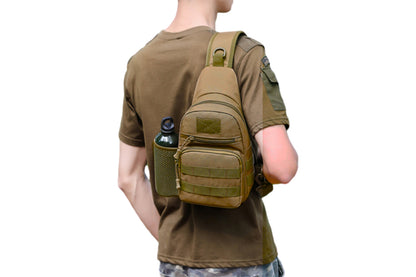 2Pcs Tactical Sling Bag Pack With Water Bottle Holder Shoulder Messenger Bag-Brown