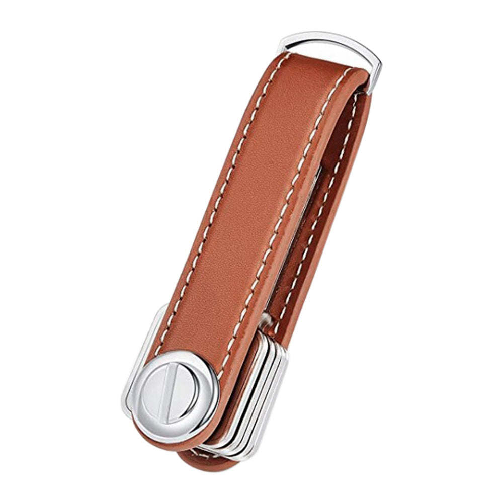Leather Smart Key Holder Folding Key Organizer Clip Compact Keychain -Brown