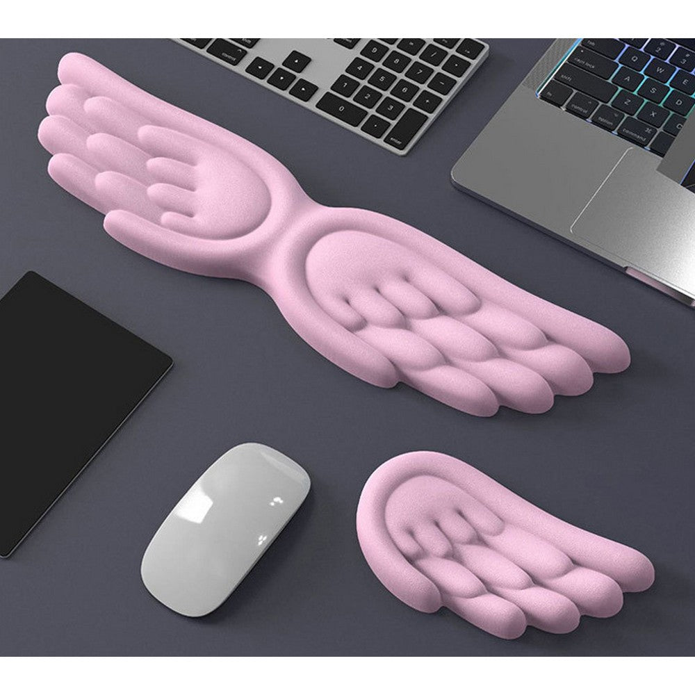 Angel Wing Wrist Rest for Keyboard and Mouse Memory Foam Gaming Wrist Rest-Pink