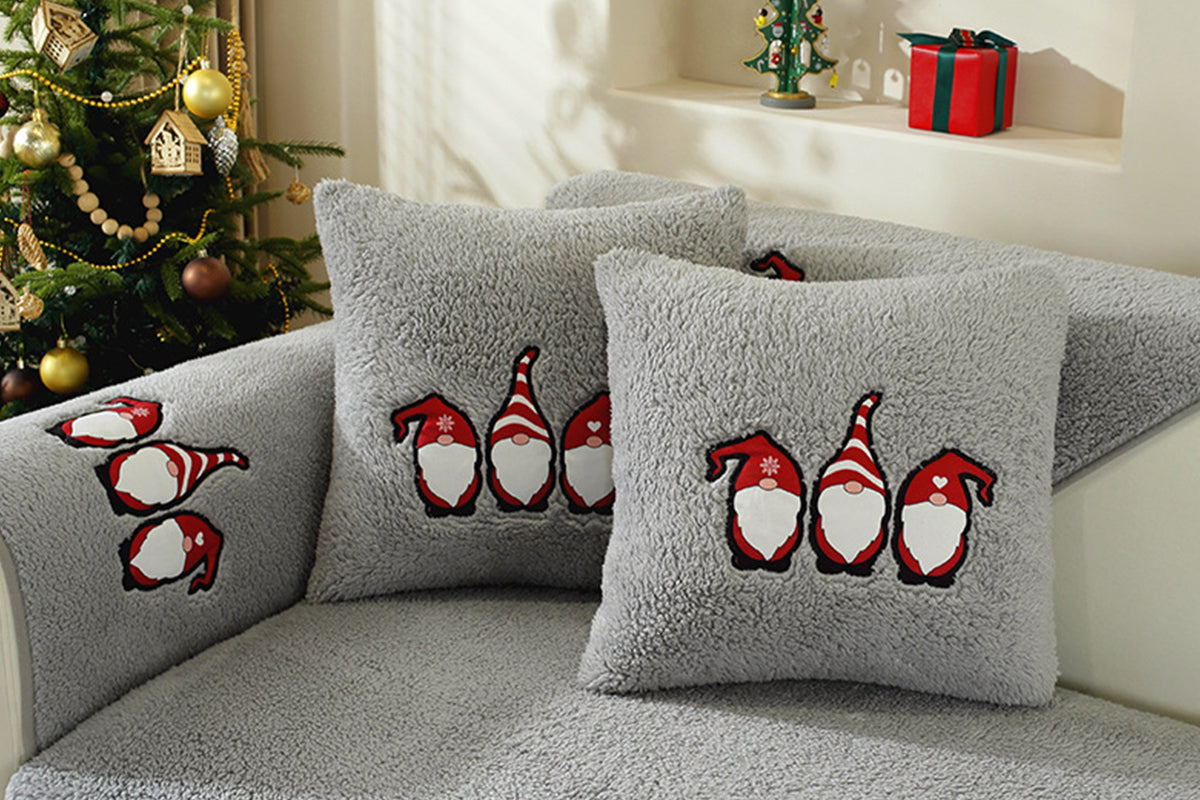 Christmas Sherpa Fleece Slipcover Protector Sofa Throw Cover Soft Thick Cozy Sofa Throw-Grey