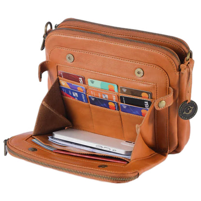 Women PU Leather Crossbody Bag Multifunctional Three Layer Purse Shoulder Bag Tote Brown