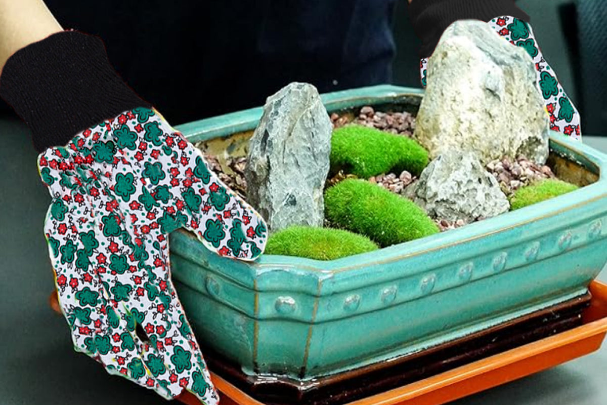 Polyester Floral Gardening Gloves Soft Breathable Yard Work Glove-Deep Green