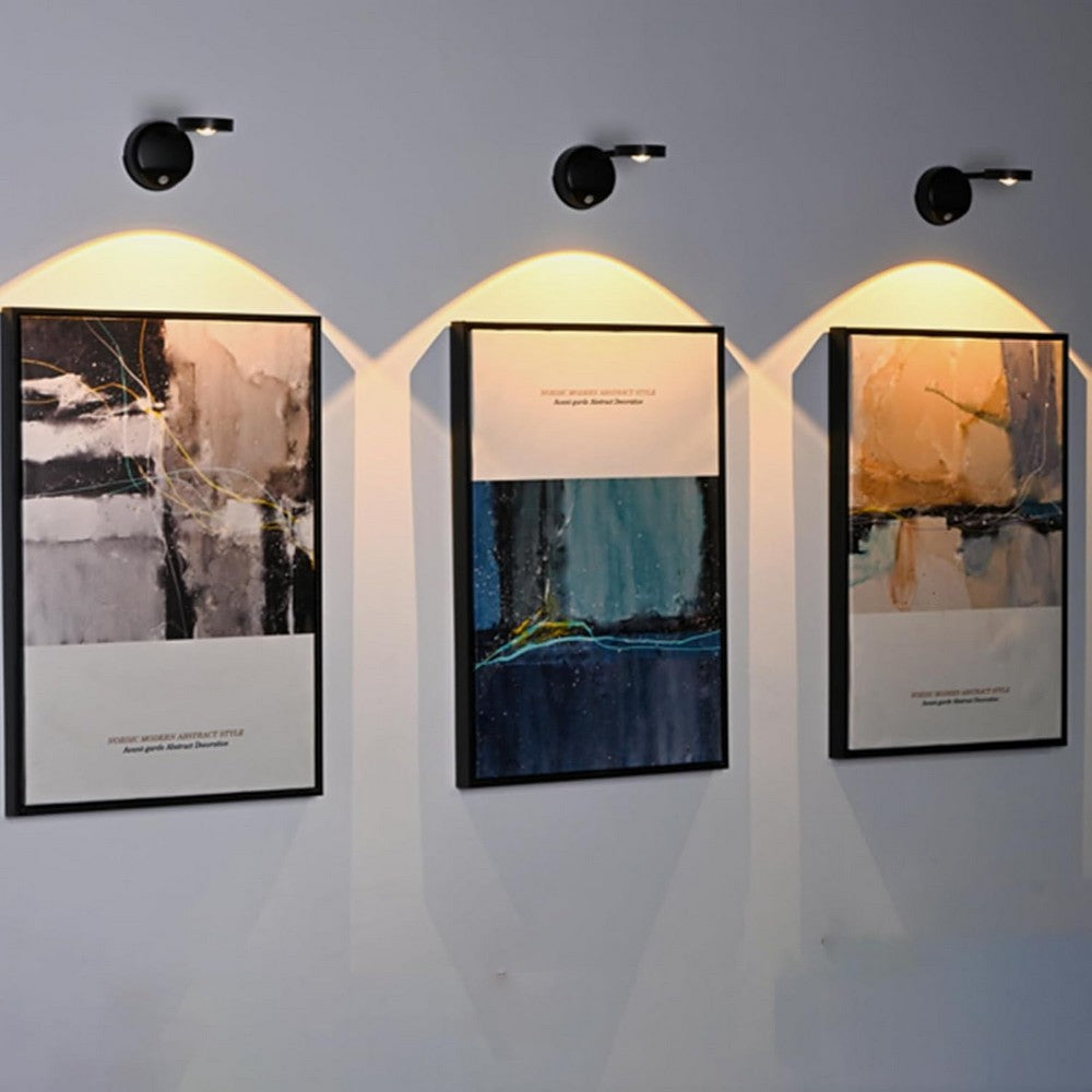 3Pcs Wireless Picture Lights and Mini Accent Spotlights LED Wall Sconce for Art Display-Black