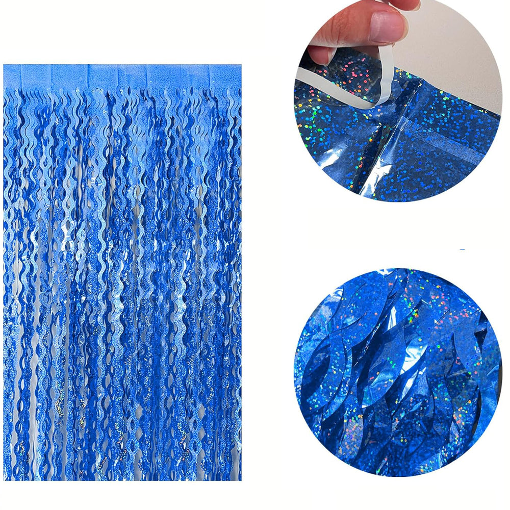 4 Piece Fringe Curtains Shiny PET Streamer Party Backdrop - Dark Blue