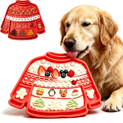 Christmas Pet Silicone Licking Mat with Suction Cups - Red