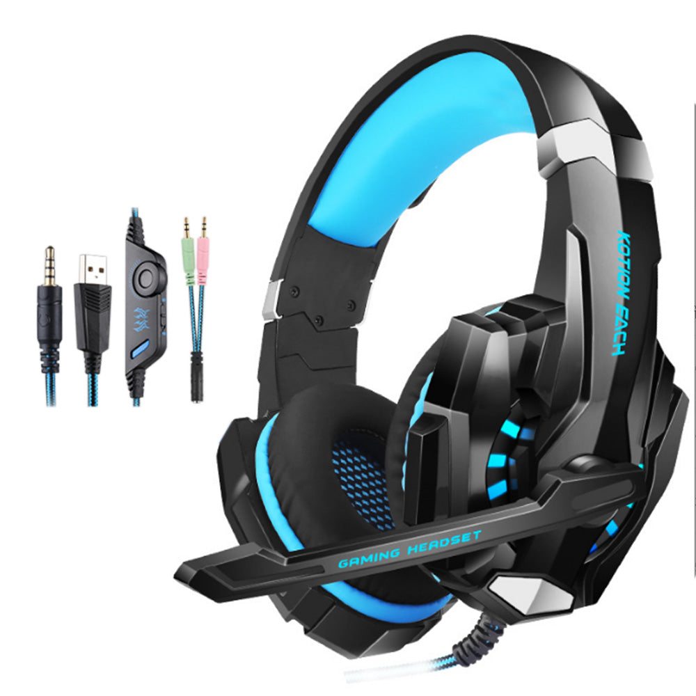 Head-Worn Gaming Headset with MIC Wired LED Headphones for PC Laptop PS4 Blue