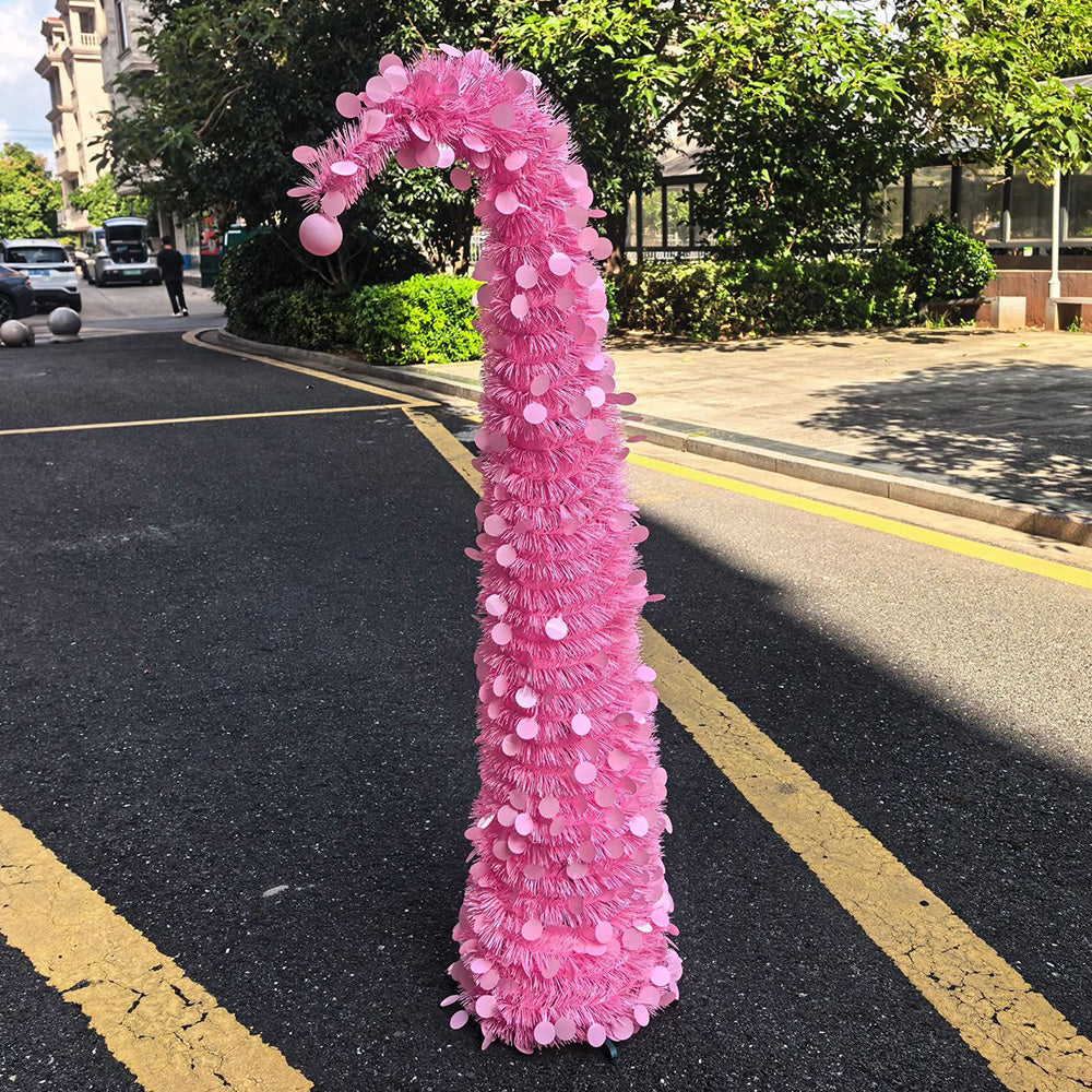 1.5m PET Tinsel Collapsible Crooked Christmas Tree Xmas Decoration - Pink