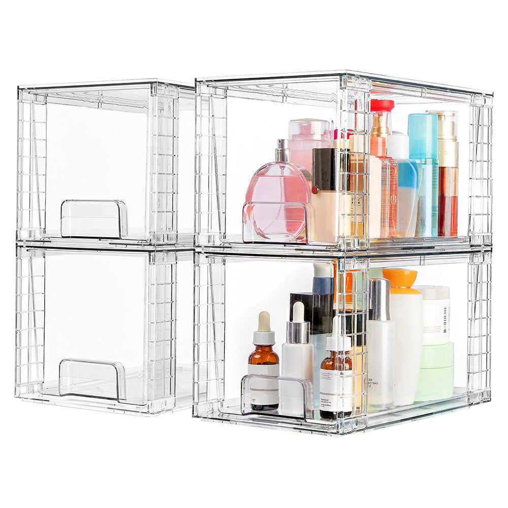 2Pcs Stackable Clear Makeup Organizer Drawer -M Size