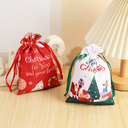 10Pcs Christmas Drawstring Storage Bags Xmas Holiday Wrapping Sacks Style 2