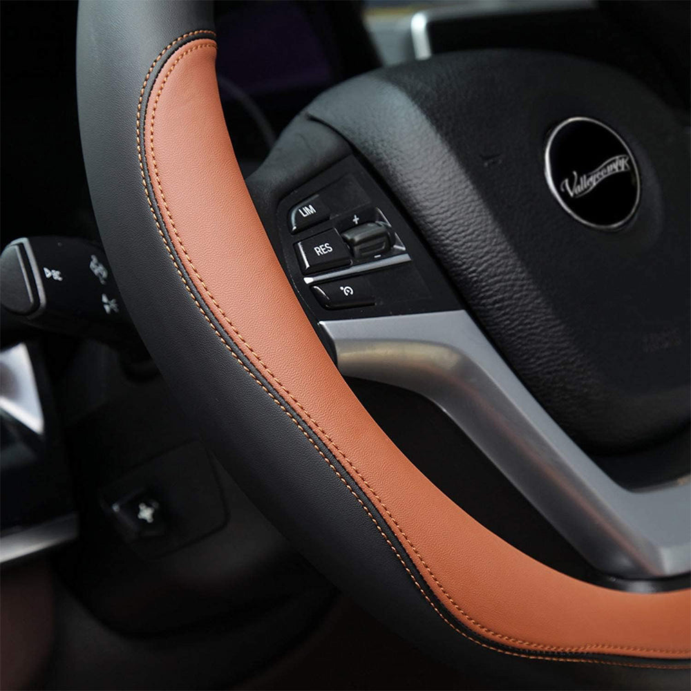 37-38cm Microfiber Leather Steering Wheel Cover-Coffee