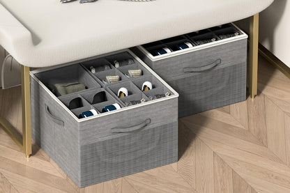 Shoe Organizer Foldable Shoe Storage Containers with Dividers and Lid -Grey