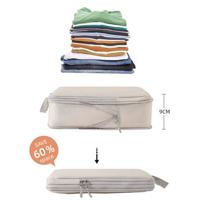 4Pcs Compression Packing Cubes Travel Luggage Storage Bags Organizers Beige