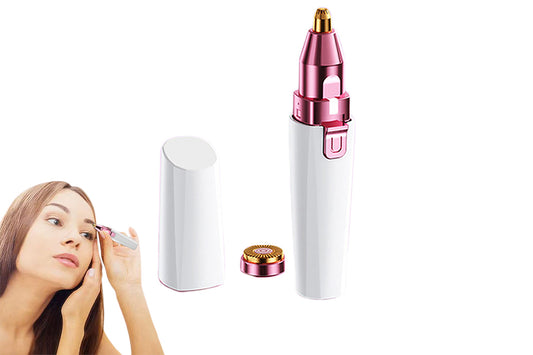 Women Facial Hair Removal 2 in 1 Rechargeable Eyebrow Trimmer Face Shaver with Light -White