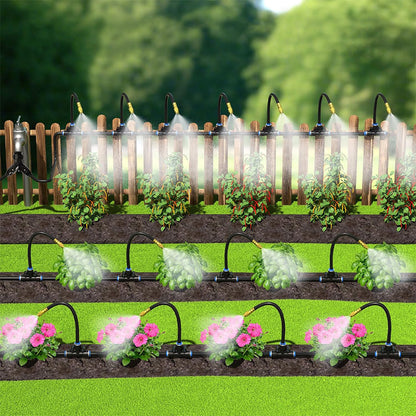 30m 0.6cm 360-Degree Adjustable Copper Nozzle Irrigation Kit for Garden Greenhouse Lawn Patio