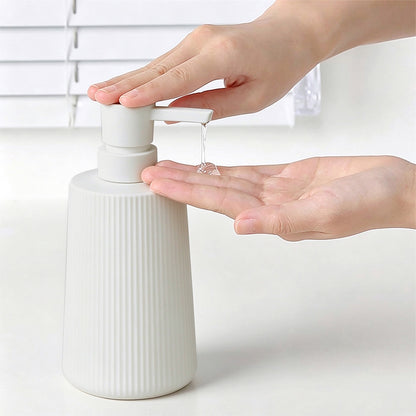 Ribbed Glass Soap Dispenser Set 2 Pack Liquid Pump Bottles for Bathroom White 350ML