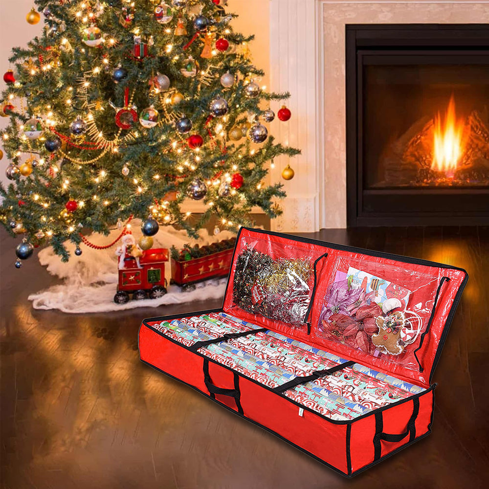 Christmas Storage Bag Xmas Wrapping Paper Storage Container Under Bed Organizer Bag Red