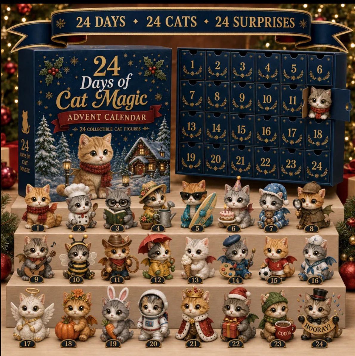 British Shorthair Cat Christmas Advent Calendar For Adults 2D Acrylic Cat Decoration