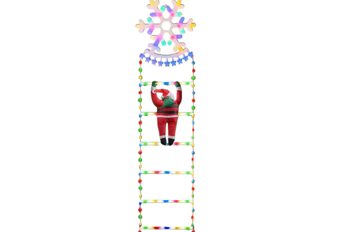 1.7M 160 LEDs Christmas Ladder Lights with Santa Claus Xmas Giant Climbing String Lights Decorative Outdoor Yard Led Ornaments-Snowflake