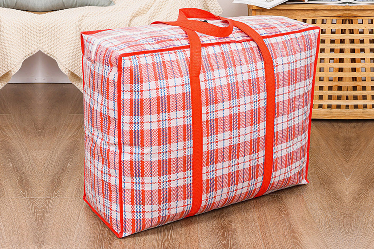 Stripe Bag Packing Storage Strip Zip Shopping Travel Check House Moving Bag-Red