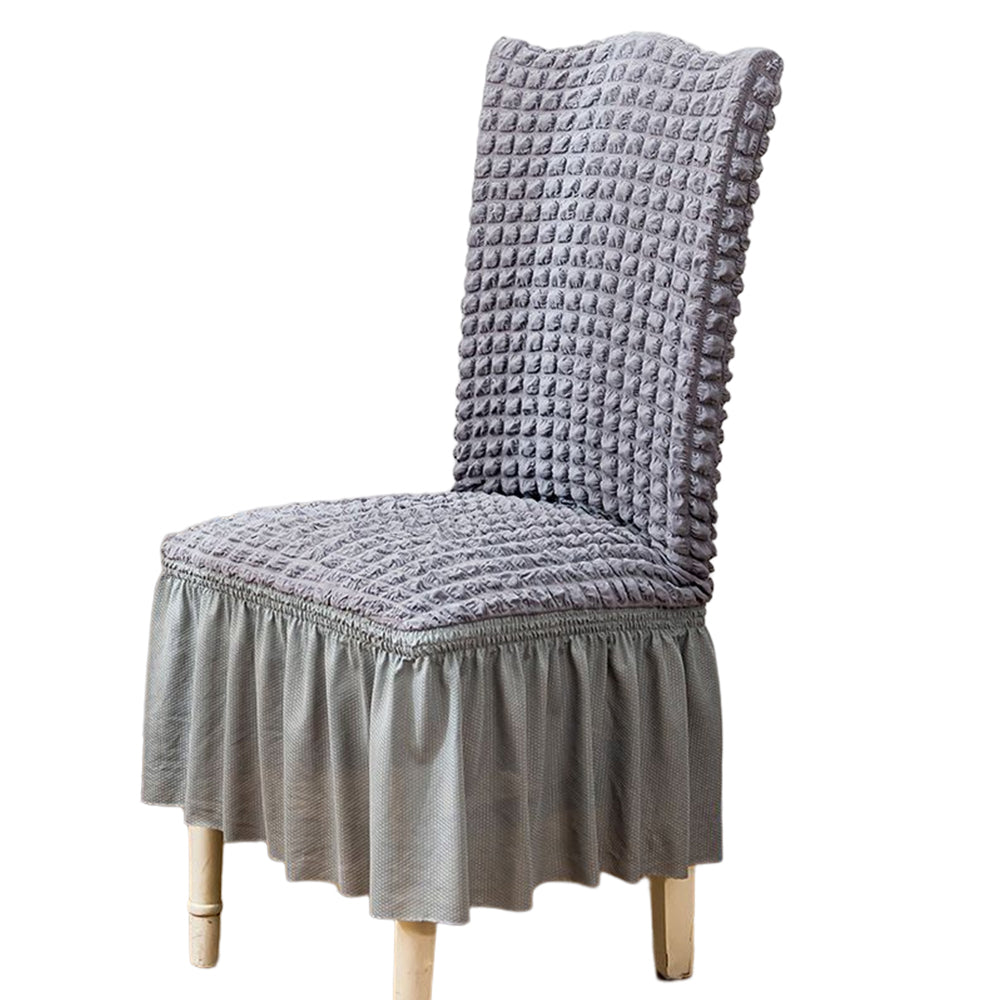 Soft Seersucker Fabric Removable Chair Covers with Lace Skirt -Grey