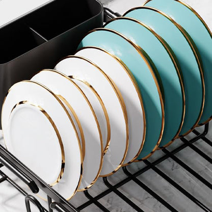 Expandable Over Sink Dish Drying Rack Stainless Steel with Utensil Holder Black