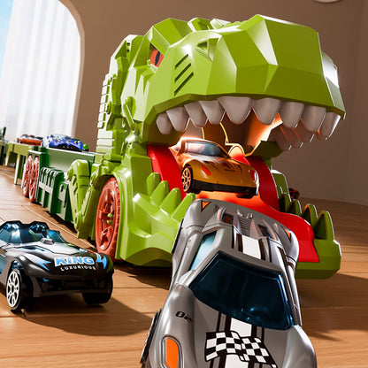 Foldable Dinosaur Truck with Dual Tracks and 6 Small Cars - Green