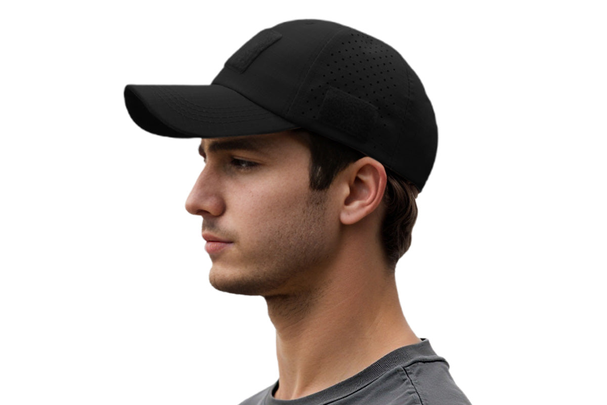 Baseball Cap Adjustable Size Golf Dad Hat with Glasses Holder-Black