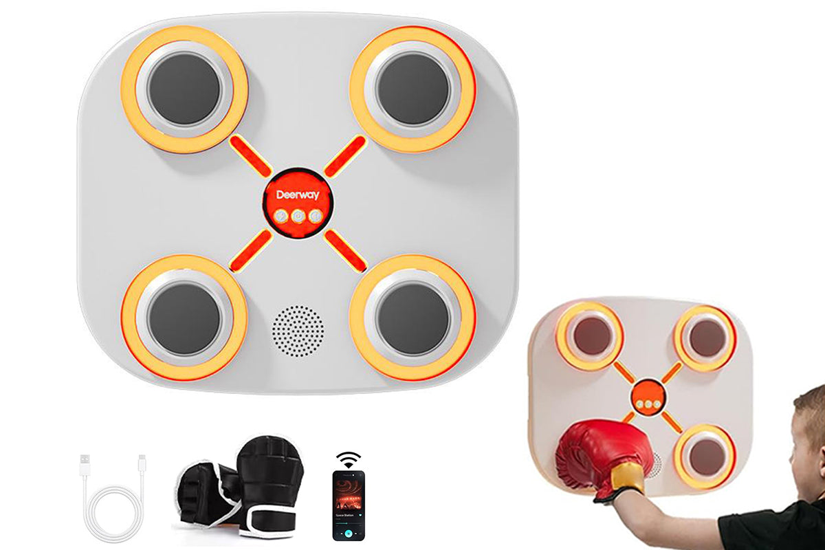Bluetooth Music Boxing Machine with Boxing Glove for Electronic Wall Mounted Punching Pad Boxing Target Christmas Gift-White