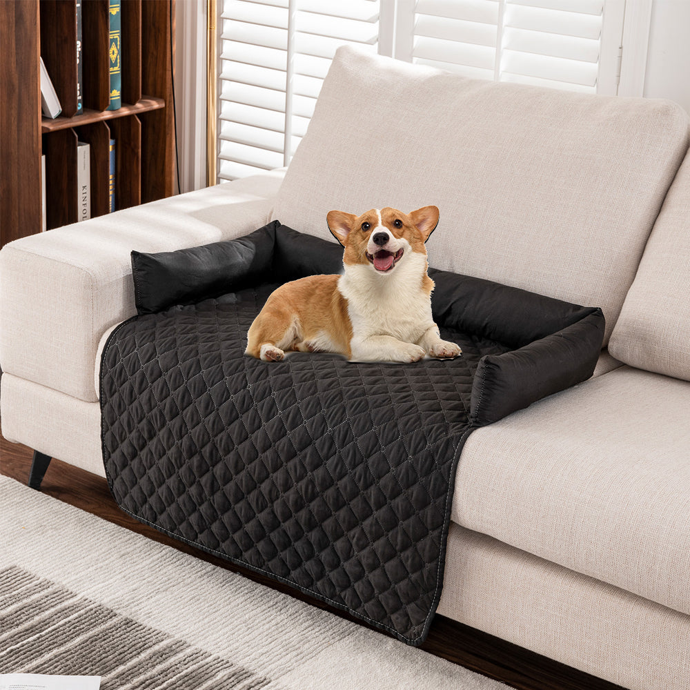 Plaid Water-resistant Sofa Cover for Pet Couch Cover Dogs Bed Cushion Black