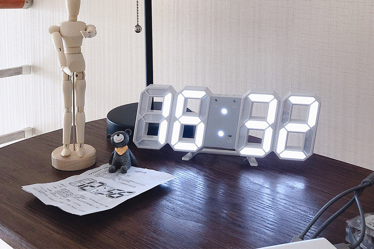 3D LED Digital Wall Clock Alarm Clocks With APP Control For Bedroom-White