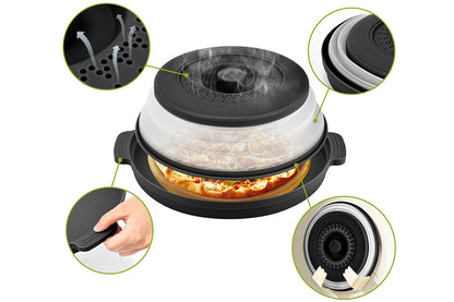 Microwave Food Splatter Cover with Drip Tray and Handles-Black