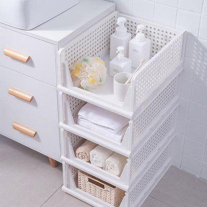 Stackable Closet Storage Basket Foldable Closet Space-Saving Organizer for Bathroom Kitchen