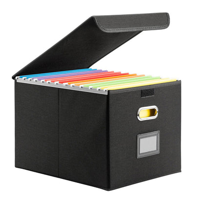Collapsible File Organizer Box with Lid Folder Storage for Office Documents Black