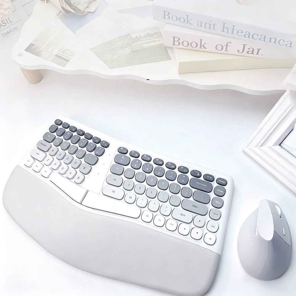 2.4G Wireless Keyboard and Mouse Set with Ergonomic Design 84 Key Keyboard and 6 Button Mouse-Grey