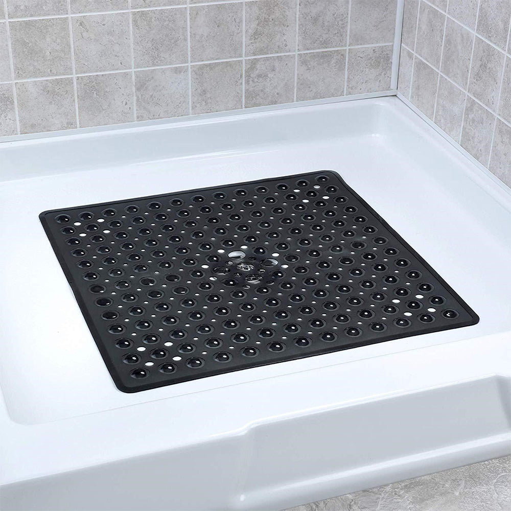 Large Non Slip Shower Mat with Drain Holes Square Shower Mat-Black