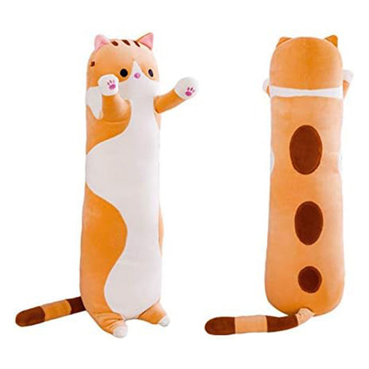 Cat Shape Long Throw Pillow Stuffed Cute Doll Cushion Orange