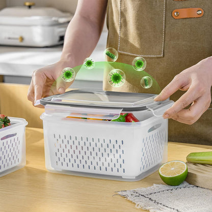 6Piece PP Produce Storage Containers with Drain Baskets