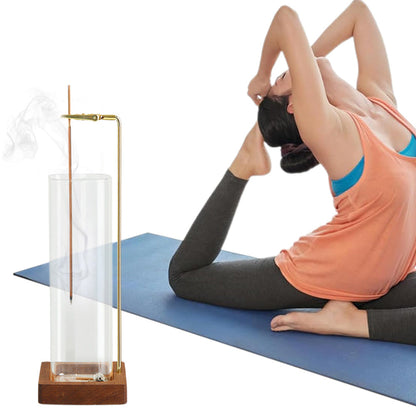 Anti-Ash Incense Holder  Glass Incense Burner with Wooden Base Meditation Yoga Spa Room Decor