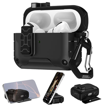 Rugged Protective Case for Airpods Pro 3 with Carabiner Clip and Kickstand-Black