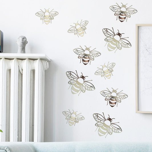 24Pcs Shiny Wall Stickers Hollow Bee Stickers for Home Decoration -Silver