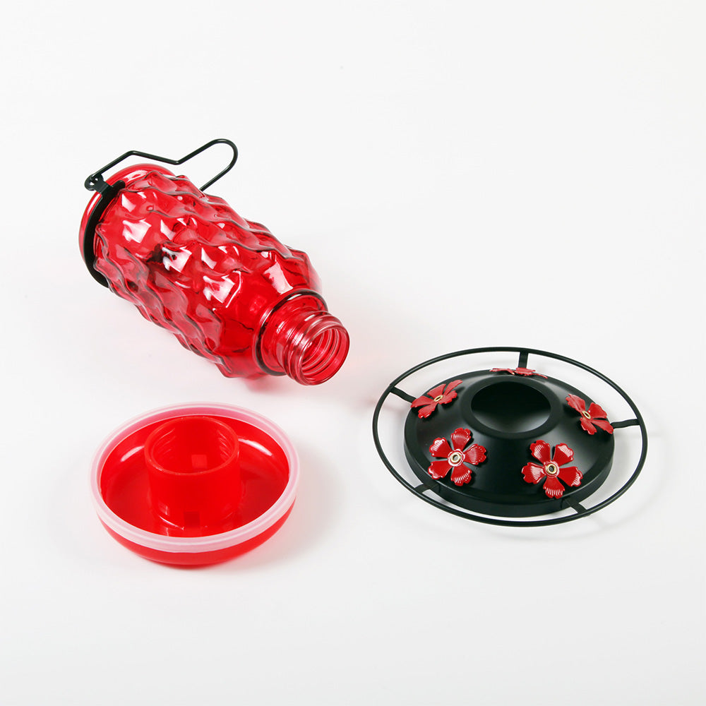 Stained Glass Hummingbird Feeder Wide Mouth Garden Decor-Red