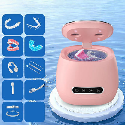 Ultrasonic Retainer Cleaner with UV Sterilizer 45kHz Denture Cleaner Machine-Pink