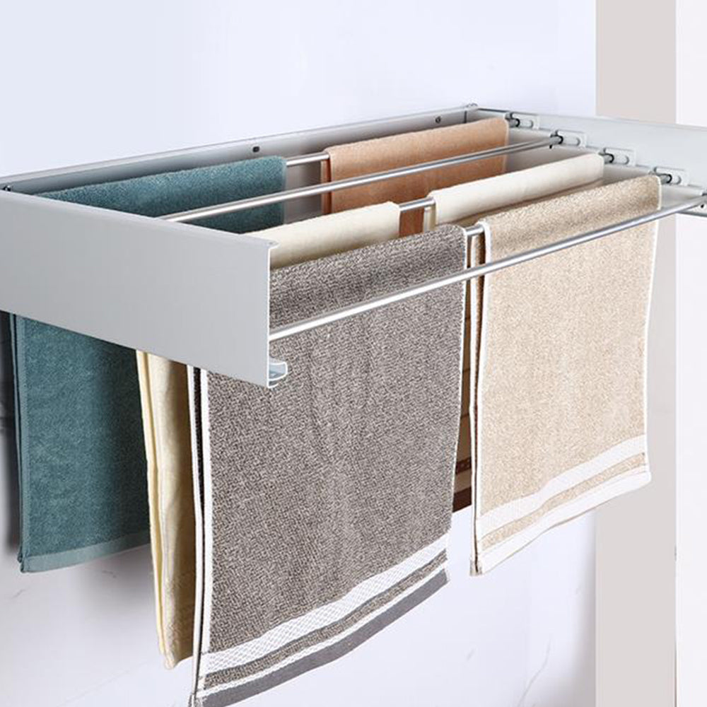 Wall Mounted Foldable Laundry Drying Rack Adjustable Clothes Drying Rack White