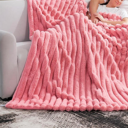 Cozy Plush Throw Blanket Fuzzy Bubble Blanket for Sofa Bedroom Living Room Pink