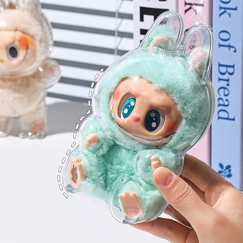 Clear Protective Case for Labubu Figure Dustproof Storage Box with Top Strap Hole for LABUBU Gen 2 Sitting Figure