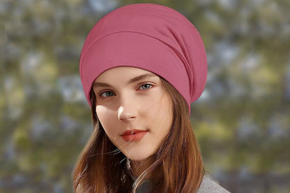 Sleeping Bonnet Hair Wrap Satin Cap Adjustable Night Soft Hat Headwear-Rose Red