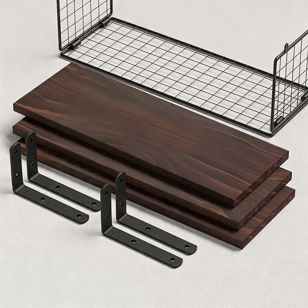 3 Piece Engineered Wood Wall Shelves with Storage Basket - Brown