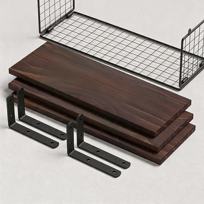 3 Piece Engineered Wood Wall Shelves with Storage Basket - Brown